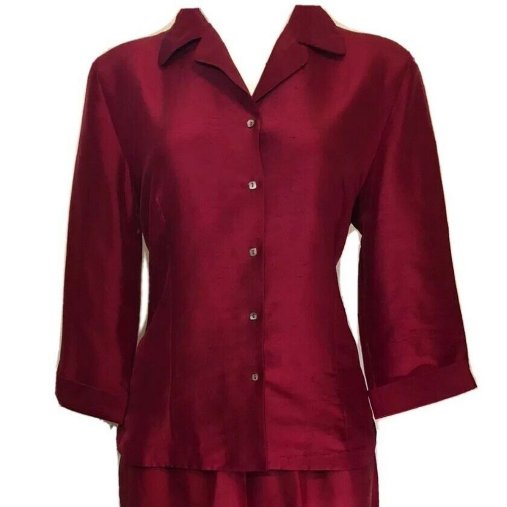 ALLISON TAYLOR 2 Pc 100% Silk Pant Set Red Size 12